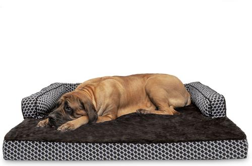 Show full view: FurHaven Comfy Couch Orthopedic Bolster Dog Bed with Removable Cover, Diamond Brown, Jumbo Plus slide 4 of 11