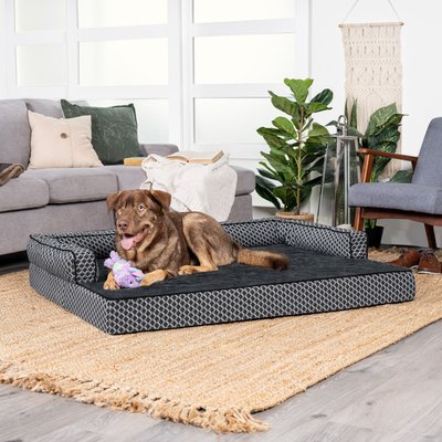FurHaven FurHaven Comfy Couch Orthopedic Bolster Dog Bed with Removable Cover, Diamond Gray, Jumbo Plus