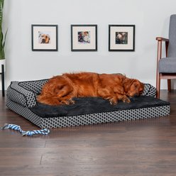 FurHaven Comfy Couch Orthopedic Bolster Dog Bed with Removable Cover, Diamond Gray, Jumbo