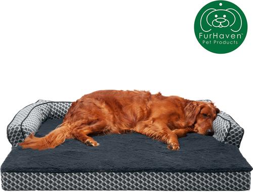 Show full view: FurHaven Comfy Couch Orthopedic Bolster Dog Bed with Removable Cover, Diamond Gray, Jumbo slide 4 of 11