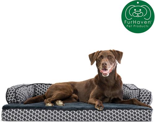 Show full view: FurHaven Comfy Couch Orthopedic Bolster Dog Bed with Removable Cover, Diamond Gray, Large slide 5 of 12