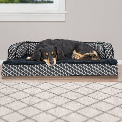 FurHaven FurHaven Comfy Couch Orthopedic Bolster Dog Bed with Removable Cover, Diamond Gray, Medium