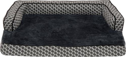 Show full view: FurHaven Comfy Couch Orthopedic Bolster Dog Bed with Removable Cover, Diamond Gray, Medium slide 3 of 11