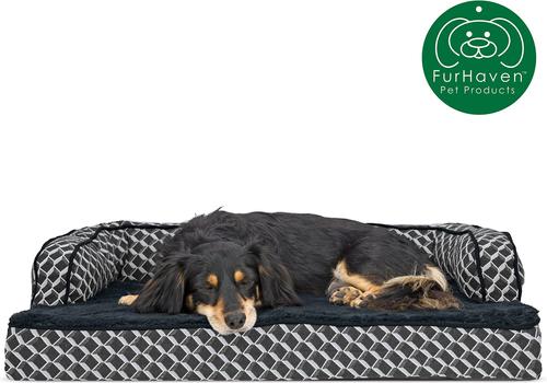 Show full view: FurHaven Comfy Couch Orthopedic Bolster Dog Bed with Removable Cover, Diamond Gray, Medium slide 4 of 11