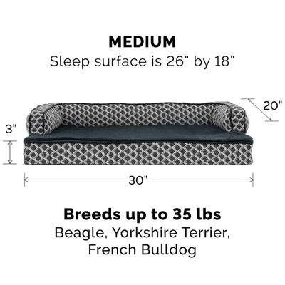 Show full view: FurHaven Comfy Couch Orthopedic Bolster Dog Bed with Removable Cover, Diamond Gray, Medium slide 5 of 11