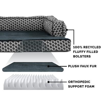 Show full view: FurHaven Comfy Couch Orthopedic Bolster Dog Bed with Removable Cover, Diamond Gray, Medium slide 6 of 11