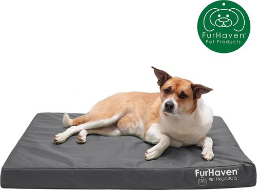 Show full view: FurHaven Deluxe Oxford Cooling Gel Indoor/Outdoor Dog & Cat Bed with Removable Cover, Large, Stone Grey slide 4 of 10