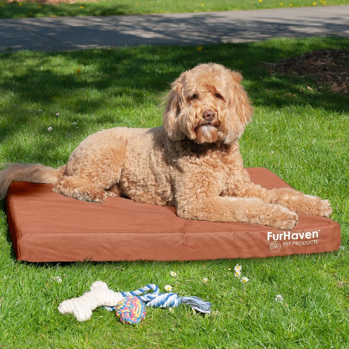 FurHaven Deluxe Oxford Full Support Dog & Cat Bed with Removable Cover, Chestnut, Large