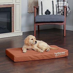 FurHaven Deluxe Oxford Full Support Dog & Cat Bed with Removable Cover, Chestnut, Medium
