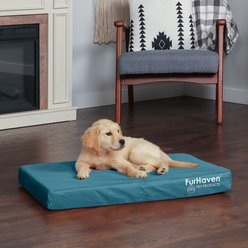 FurHaven Deluxe Oxford Full Support Dog & Cat Bed with Removable Cover, Deep Lagoon, Medium