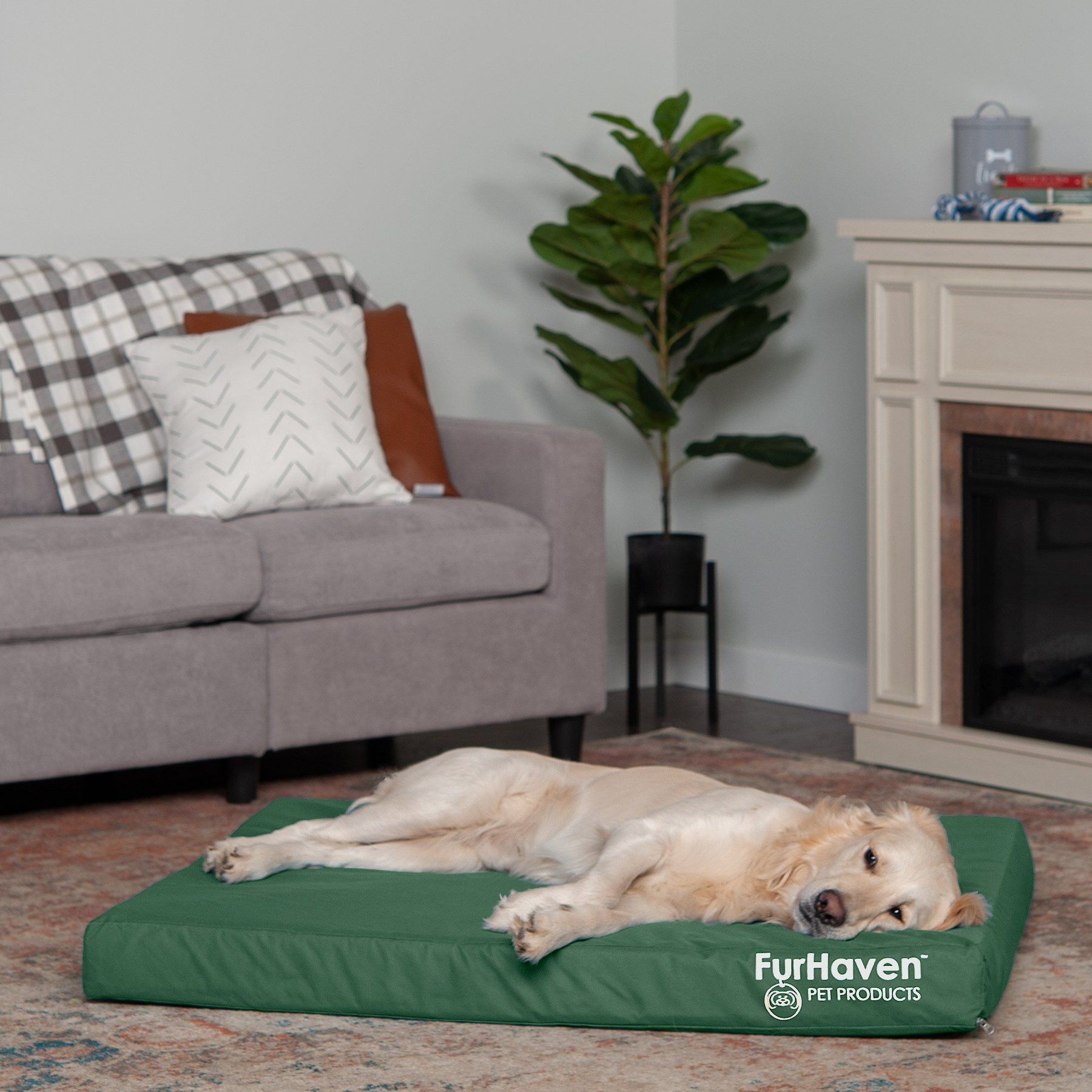 FurHaven Deluxe Oxford Full Support Dog & Cat Bed with Removable Cover, forest, Jumbo