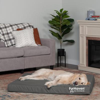 Show full view: FurHaven Deluxe Oxford Full Support Dog & Cat Bed with Removable Cover, Stone Gray, Jumbo slide 1 of 10