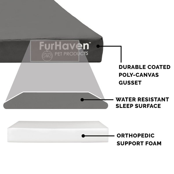 Show full view: FurHaven Deluxe Oxford Full Support Dog & Cat Bed with Removable Cover, Stone Gray, Medium slide 6 of 10