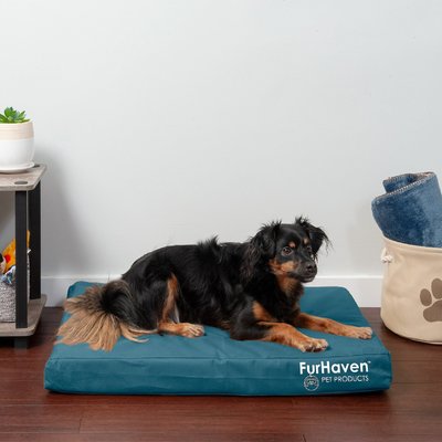 FurHaven FurHaven Deluxe Oxford Memory Foam Indoor/Outdoor Dog & Cat Bed with Removable Cover, Deep Lagoon, Medium