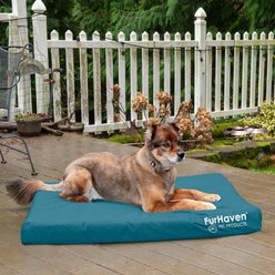 FurHaven Deluxe Oxford Memory Foam Indoor/Outdoor Dog & Cat Bed with Removable Cover, Jumbo, Deep Lagoon