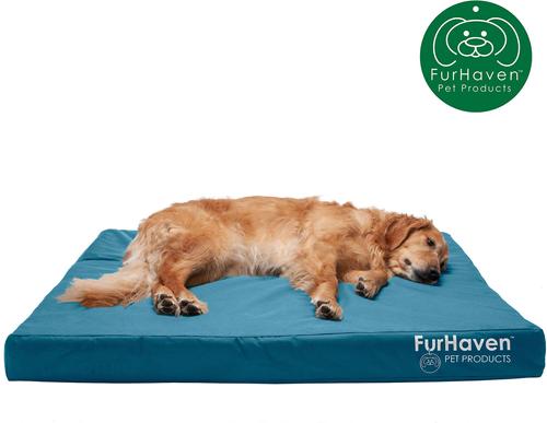 Show full view: FurHaven Deluxe Oxford Memory Foam Indoor/Outdoor Dog & Cat Bed with Removable Cover, Jumbo, Deep Lagoon slide 4 of 10