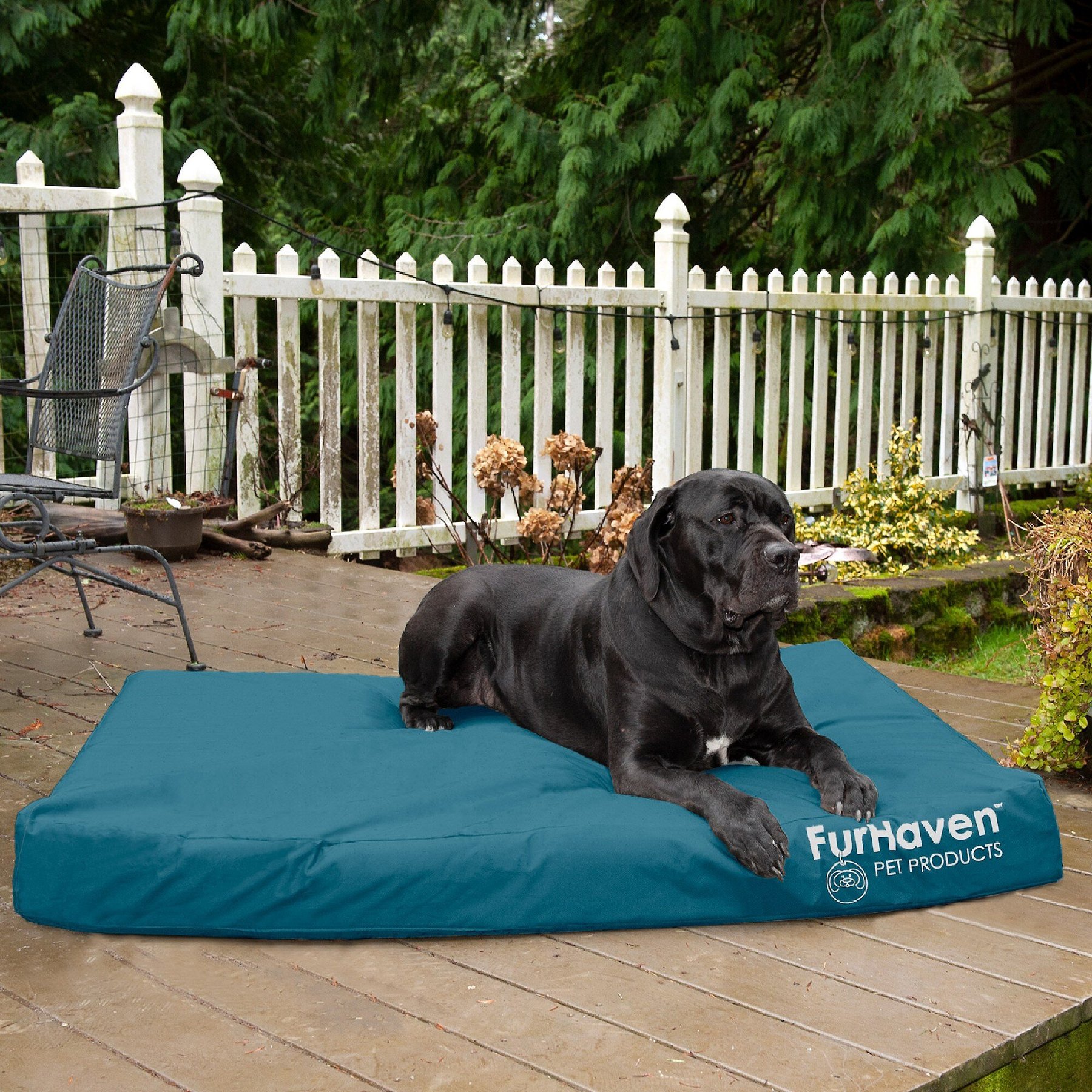 FurHaven Deluxe Oxford Memory Foam Indoor/Outdoor Dog & Cat Bed with Removable Cover, Jumbo Plus, Deep Lagoon