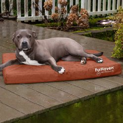 FurHaven Deluxe Oxford Memory Foam Indoor/Outdoor Dog & Cat Bed with Removable Cover, Large, Chestnut