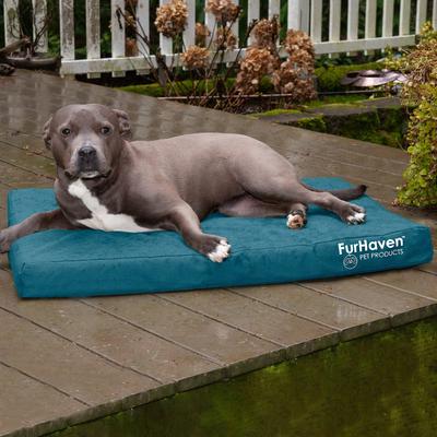 Show full view: FurHaven Deluxe Oxford Memory Foam Indoor/Outdoor Dog & Cat Bed with Removable Cover, Large, Deep Lagoon slide 1 of 10