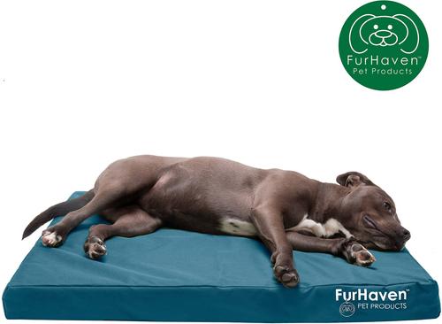 Show full view: FurHaven Deluxe Oxford Memory Foam Indoor/Outdoor Dog & Cat Bed with Removable Cover, Large, Deep Lagoon slide 4 of 10