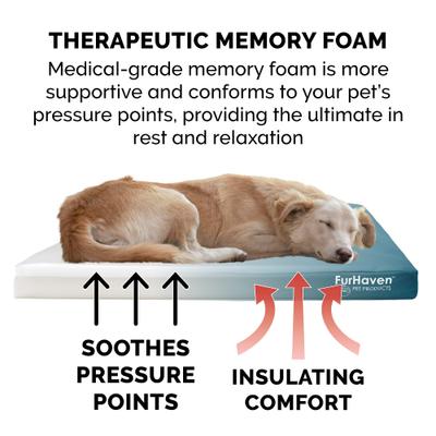 Show full view: FurHaven Deluxe Oxford Memory Foam Indoor/Outdoor Dog & Cat Bed with Removable Cover, Large, Deep Lagoon slide 7 of 10