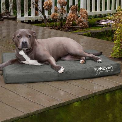 Show full view: FurHaven Deluxe Oxford Memory Foam Indoor/Outdoor Dog & Cat Bed with Removable Cover, Large, Stone Grey slide 1 of 10