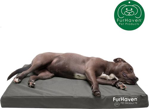 Show full view: FurHaven Deluxe Oxford Memory Foam Indoor/Outdoor Dog & Cat Bed with Removable Cover, Large, Stone Grey slide 4 of 10