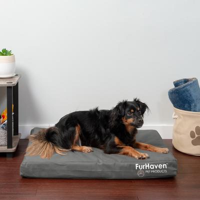 Show full view: FurHaven Deluxe Oxford Memory Foam Indoor/Outdoor Dog & Cat Bed with Removable Cover, Medium, Stone Gray slide 1 of 11