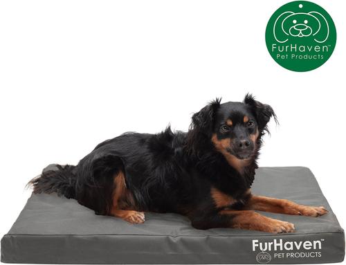 Show full view: FurHaven Deluxe Oxford Memory Foam Indoor/Outdoor Dog & Cat Bed with Removable Cover, Medium, Stone Gray slide 5 of 11