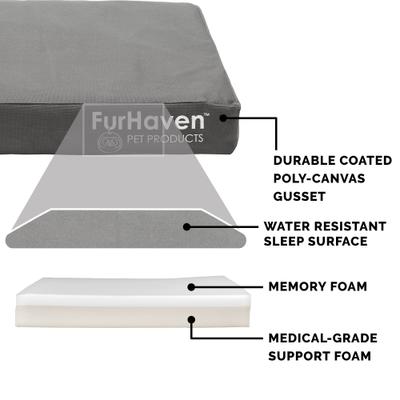 Show full view: FurHaven Deluxe Oxford Memory Foam Indoor/Outdoor Dog & Cat Bed with Removable Cover, Medium, Stone Gray slide 7 of 11