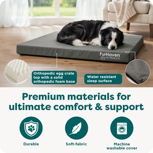 FurHaven Deluxe Oxford Orthopedic Indoor/Outdoor Dog & Cat Bed with Removable Cover, Large, Chestnut