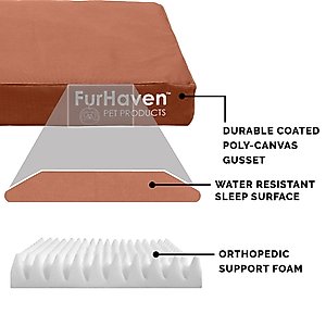 FurHaven Deluxe Oxford Orthopedic Indoor/Outdoor Dog & Cat Bed with Removable Cover, Large, Chestnut