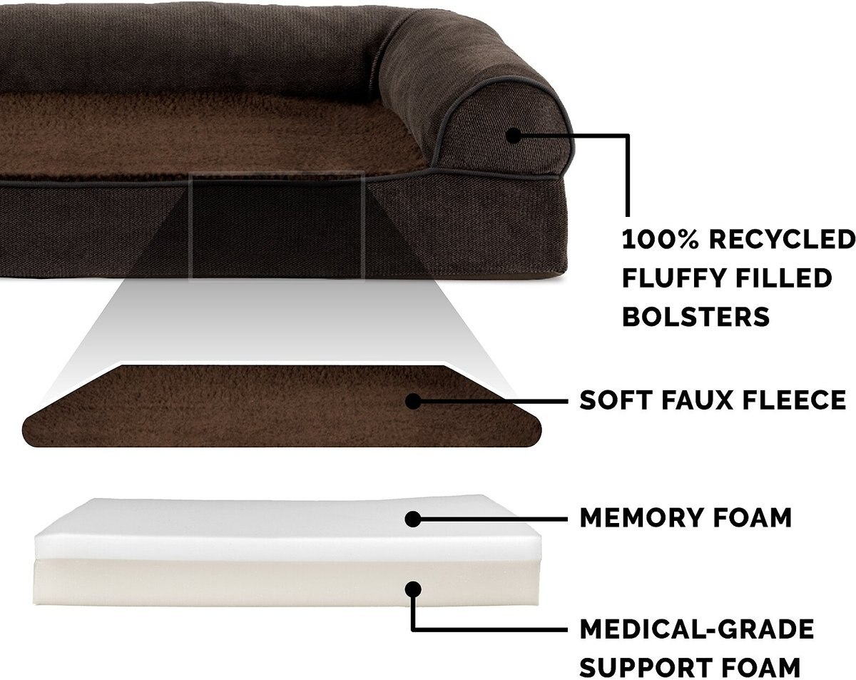 FurHaven Faux Fleece Memory Top Bolster Dog Bed with Removable Cover