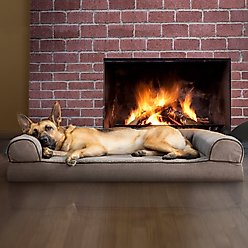FurHaven Faux Fleece Memory Top Bolster Dog Bed with Removable Cover, Cream, Jumbo