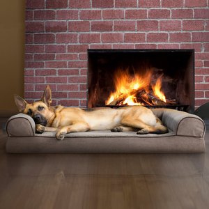 FurHaven Faux Fleece Memory Top Bolster Dog Bed with Removable Cover, Cream, Jumbo