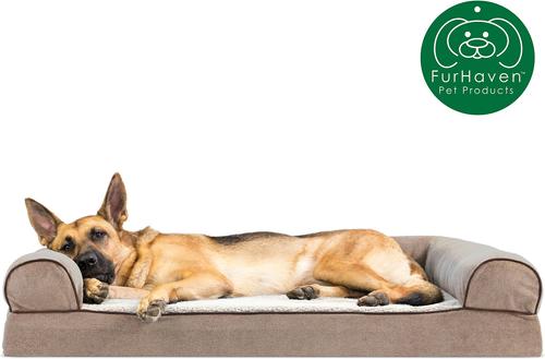 Show full view: FurHaven Faux Fleece Memory Top Bolster Dog Bed with Removable Cover, Cream, Jumbo slide 4 of 11