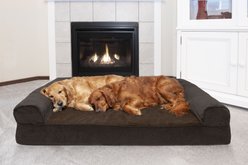 FurHaven Faux Fleece Orthopedic Bolster Cat & Dog Bed with Removable Cover, Coffee, Jumbo Plus