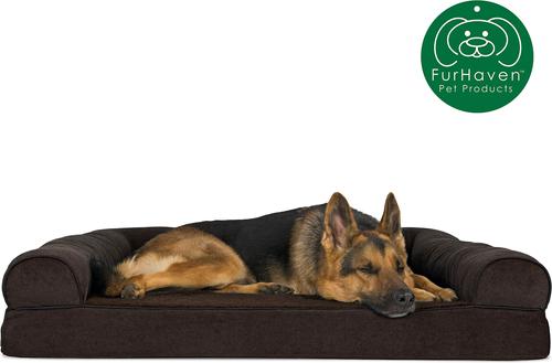 Show full view: FurHaven Faux Fleece Orthopedic Bolster Cat & Dog Bed with Removable Cover, Coffee, Jumbo slide 4 of 11