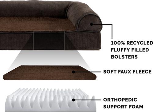 Show full view: FurHaven Faux Fleece Orthopedic Bolster Cat & Dog Bed with Removable Cover, Coffee, Jumbo slide 6 of 11