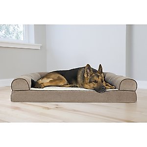 FurHaven Faux Fleece Orthopedic Bolster Cat & Dog Bed with Removable Cover, Cream, Jumbo