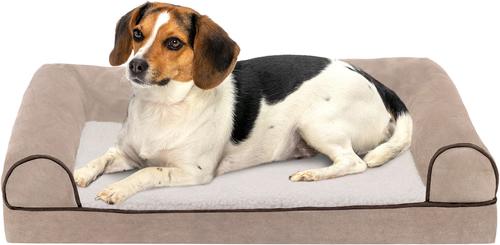 Show full view: FurHaven Faux Fleece Orthopedic Bolster Cat & Dog Bed with Removable Cover, Cream, Medium slide 4 of 11