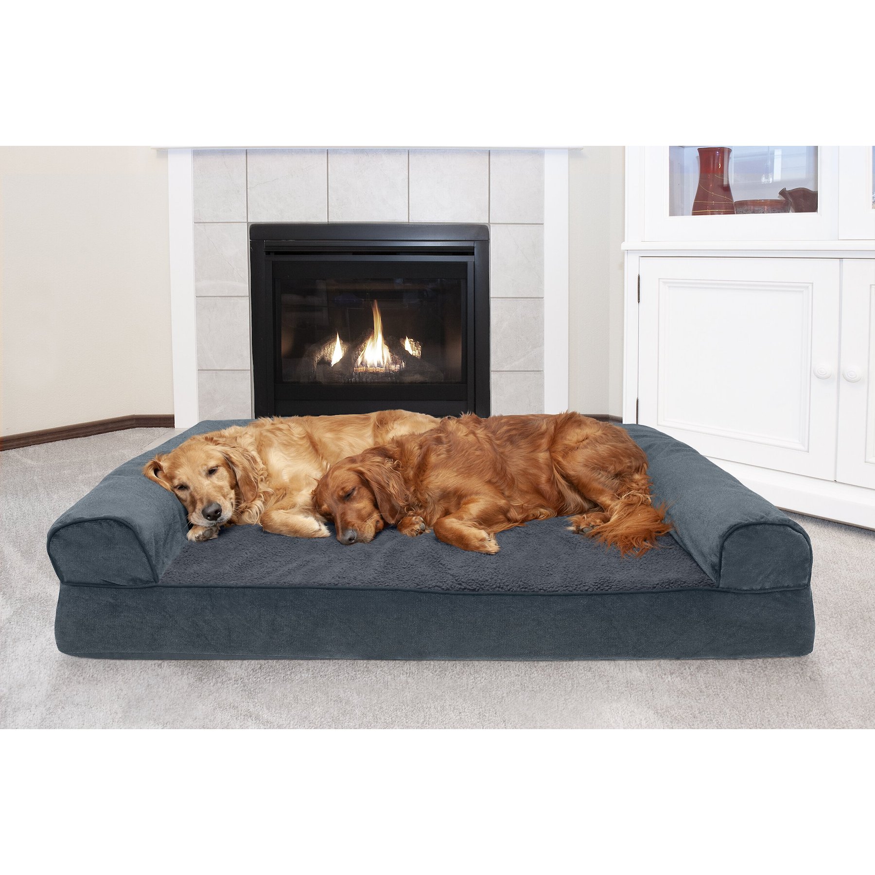 FurHaven Faux Fleece Orthopedic Bolster Cat & Dog Bed with Removable Cover, Orion Blue, Jumbo Plus