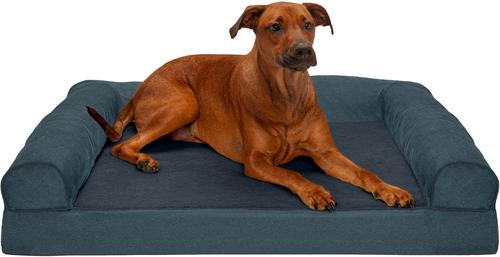 Show full view: FurHaven Faux Fleece Orthopedic Bolster Cat & Dog Bed with Removable Cover, Orion Blue, Jumbo slide 4 of 11