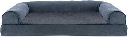 Show full view: FurHaven Faux Fleece Orthopedic Bolster Cat & Dog Bed with Removable Cover, Orion Blue, Large slide 3 of 11