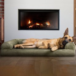 FurHaven Faux Fur Memory Top Bolster Dog Bed with Removable Cover, Dark Sage, Jumbo