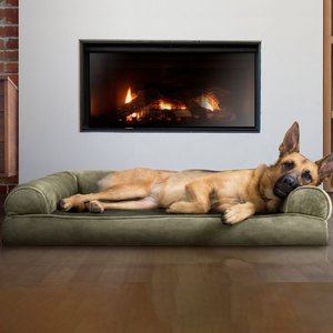 FurHaven Faux Fur Memory Top Bolster Dog Bed with Removable Cover, Dark Sage, Jumbo