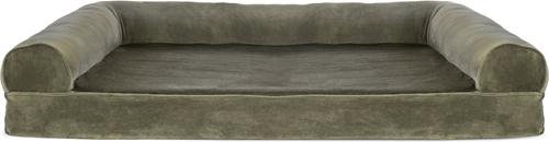 Show full view: FurHaven Faux Fur Memory Top Bolster Dog Bed with Removable Cover, Dark Sage, Jumbo slide 3 of 11