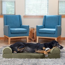 FurHaven Faux Fur Memory Top Bolster Dog Bed with Removable Cover, Dark Sage, Large