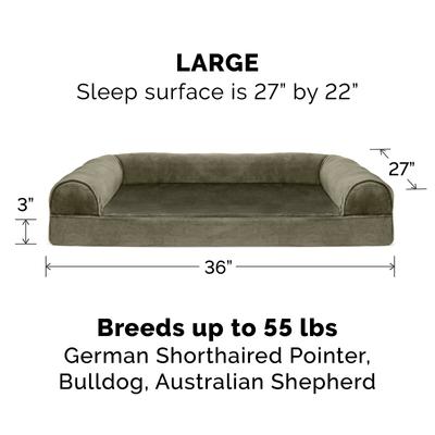 Show full view: FurHaven Faux Fur Memory Top Bolster Dog Bed with Removable Cover, Dark Sage, Large slide 5 of 11