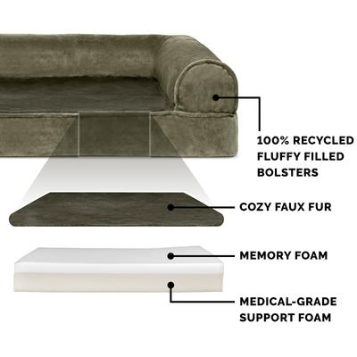Show full view: FurHaven Faux Fur Memory Top Bolster Dog Bed with Removable Cover, Dark Sage, Large slide 6 of 11